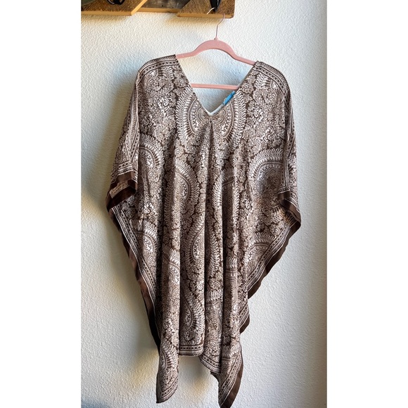 J. McLaughlin Brown Paisley Linen Poncho Top Coverup - Picture 2 of 6